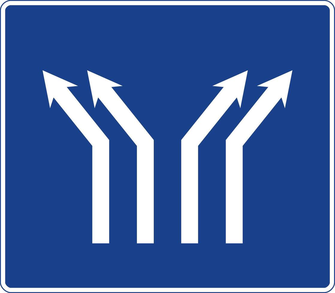 Rectangular traffic signal in blue and white, isolated on white background. Fork on a four-lane road vector