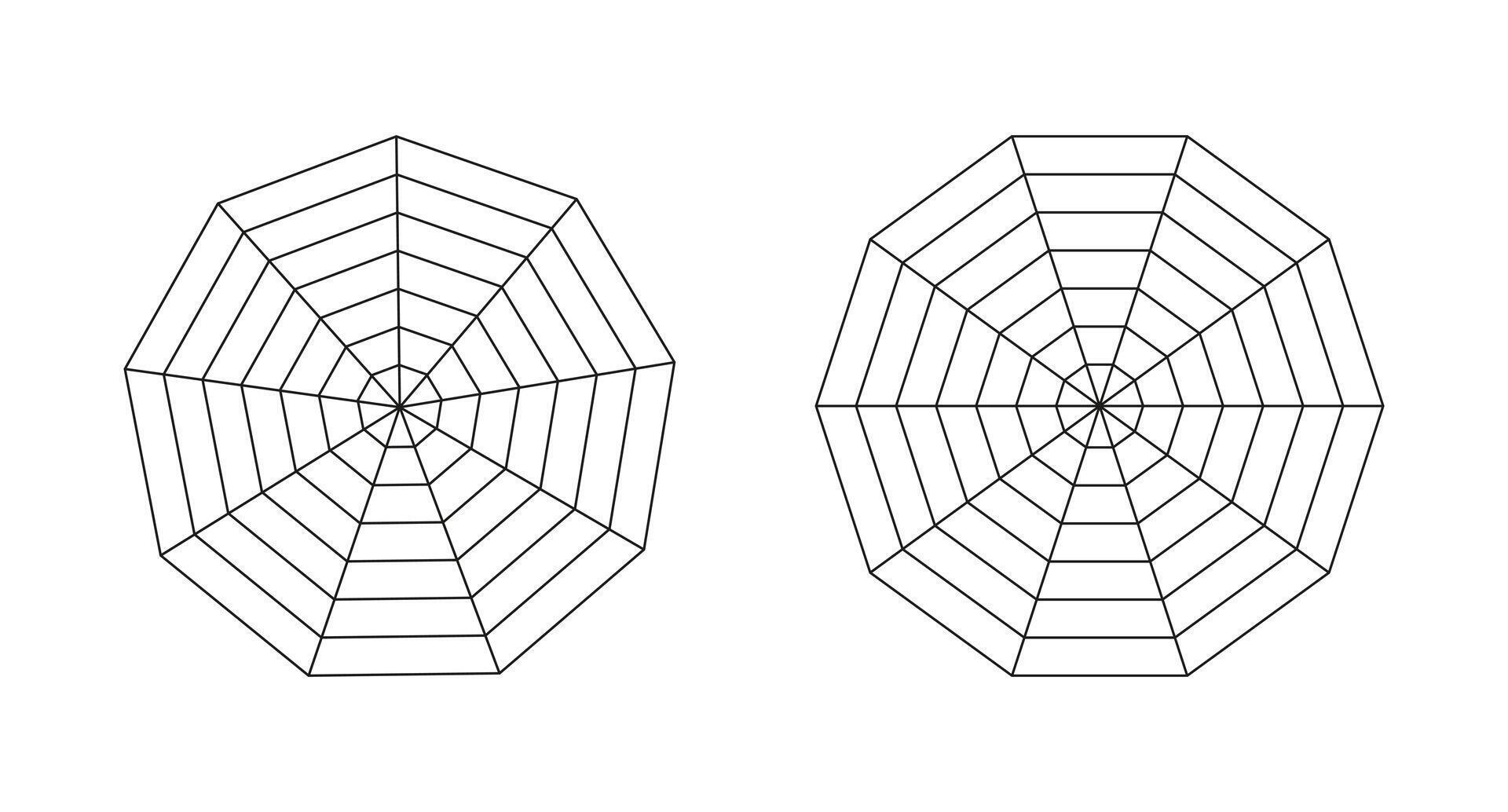 Radar, spider diagram template. Polygon graphs. Spider mesh. Diagrams ...