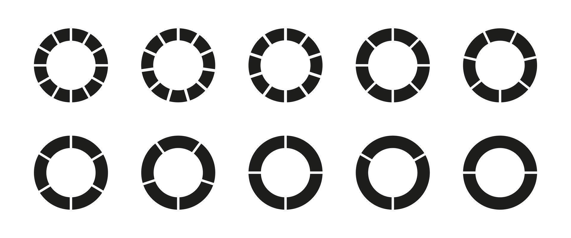 Coaching blank. Wheel round divided with two, three, four, five, six, seven, eight, nine, ten, eleven segments. Infographic diagrams. Circle division on 2, 3, 4, 5, 6, 7, 8, 9, 10, 11 equal parts. Eps vector