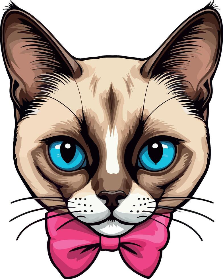 Siamese cat the Lovely Kitten with Blue Eyes of illustration isolated on a funny happy Domestic animal. vector