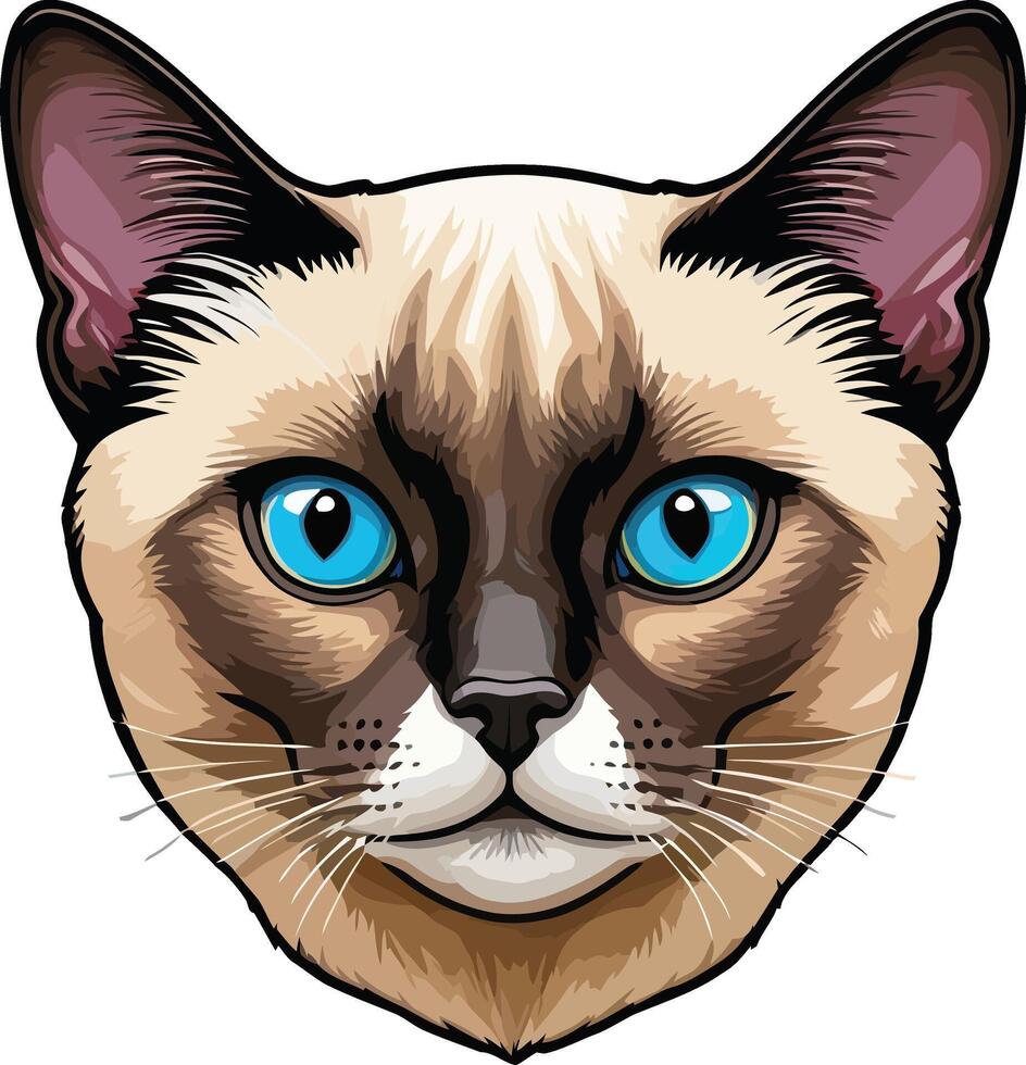 Siamese cat the Lovely Kitten with Blue Eyes of illustration isolated on a funny happy Domestic animal. vector