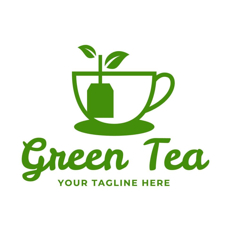 Natural green tea cup for logo design concept editable. vector