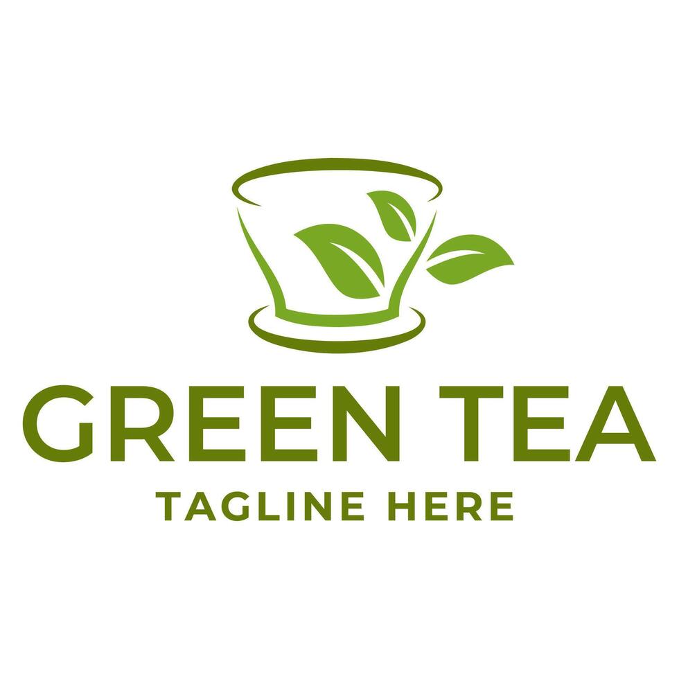Natural green tea cup for logo design concept editable. vector