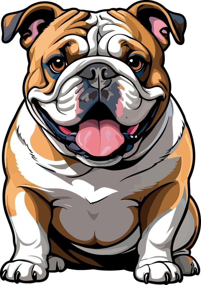 Charming Bulldogs are lying, playing, jumping, running, sitting, standing, Illustrations . Playful Pups Brown and White Bulldog Art . vector