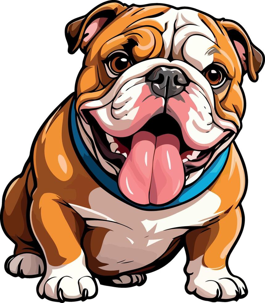 Charming Bulldogs are lying, playing, jumping, running, sitting, standing, Illustrations . Playful Pups Brown and White Bulldog Art . vector