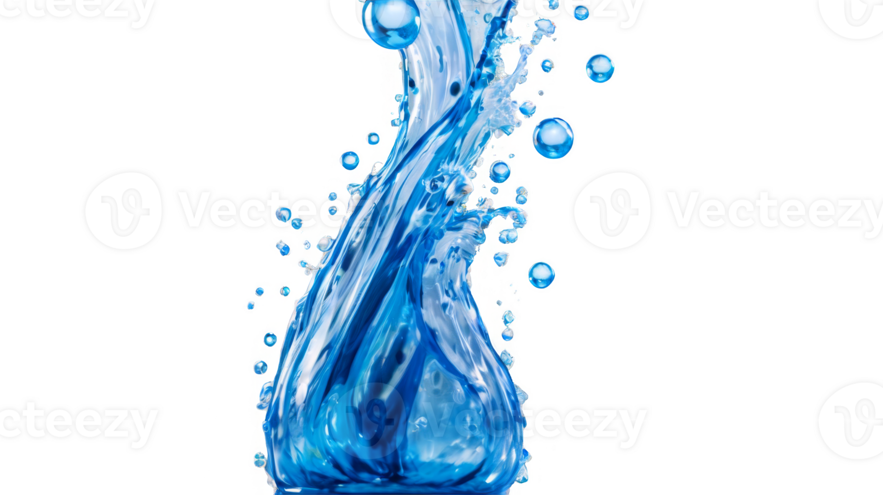 Blue water swirl splash with little bubbles isolated on clear background, liquid flowing in form of wave png