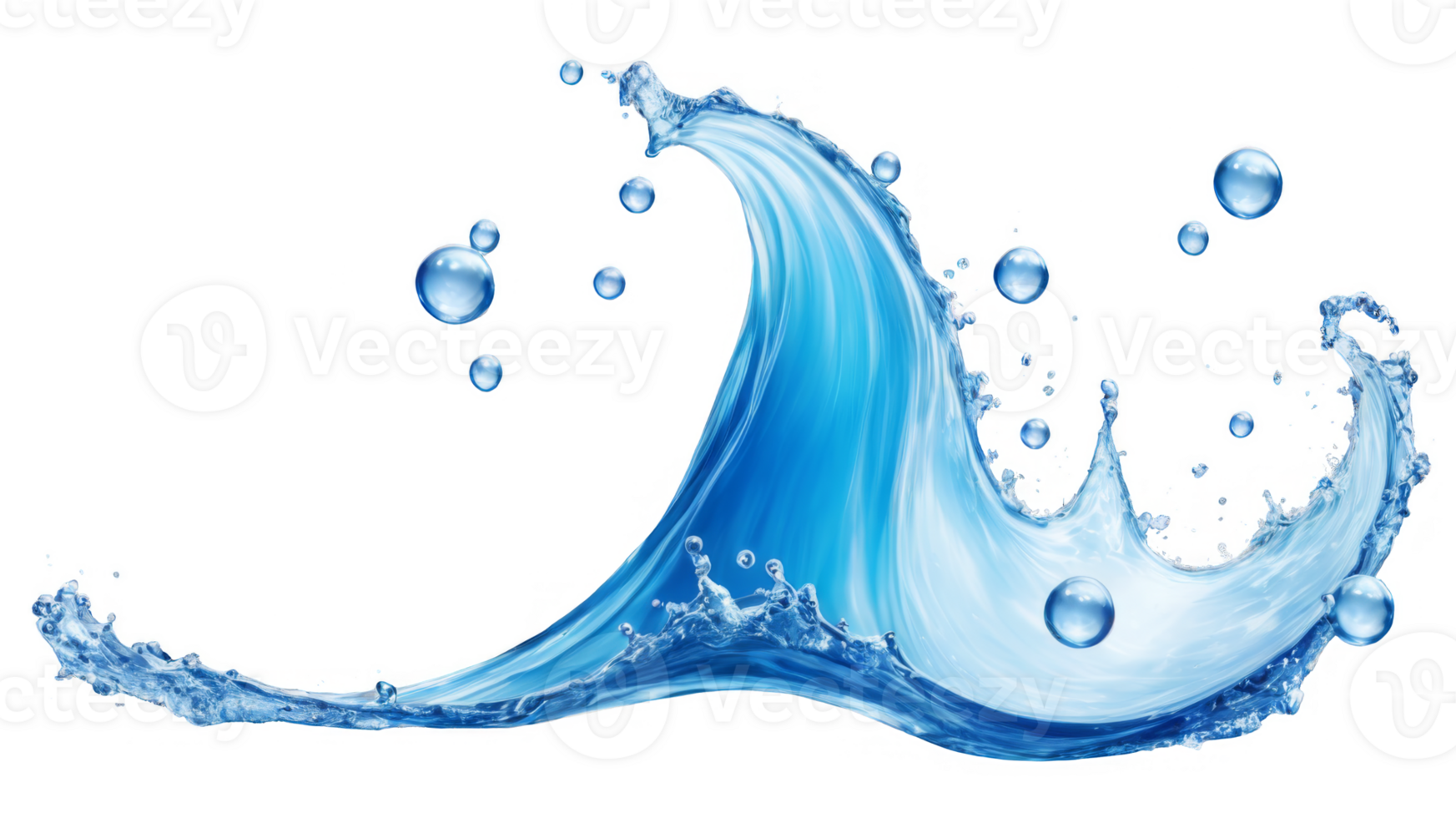Blue water swirl splash with little bubbles isolated on clear background, liquid flowing in form of wave png
