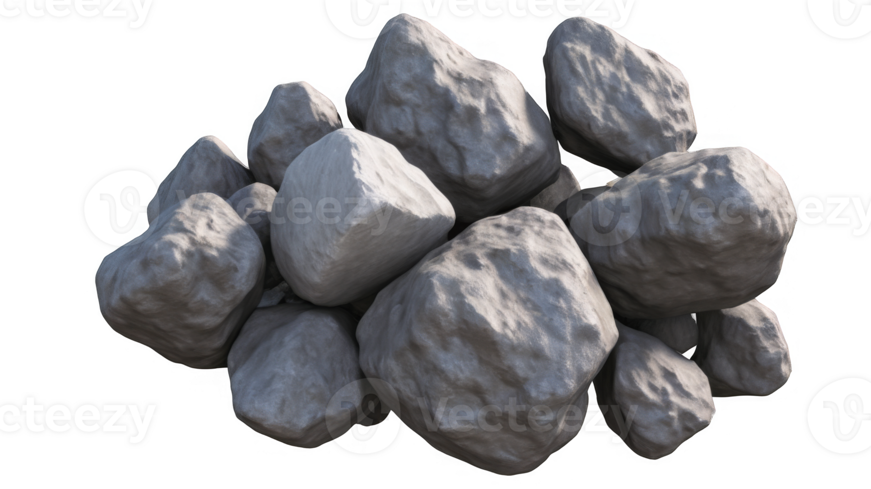 Asteroids swarm of boulders or stone meteorite isolated on transparent background, flying rock in the space. png