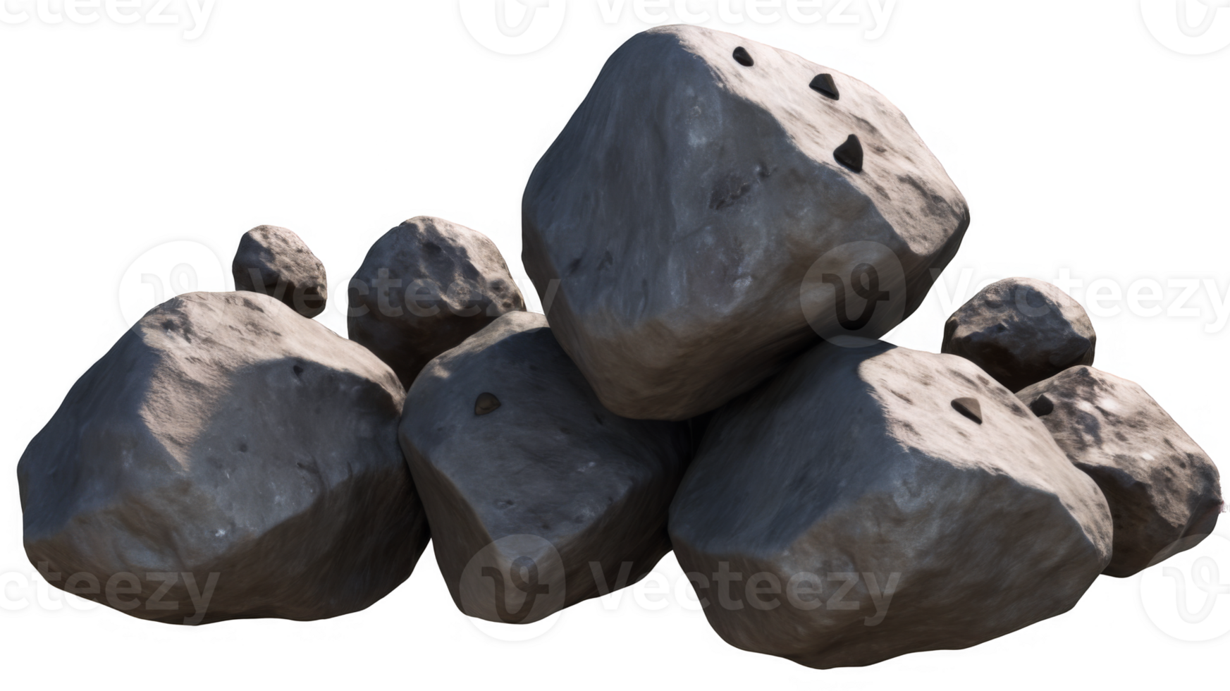 Asteroids swarm of boulders or stone meteorite isolated on transparent background, flying rock in the space. png