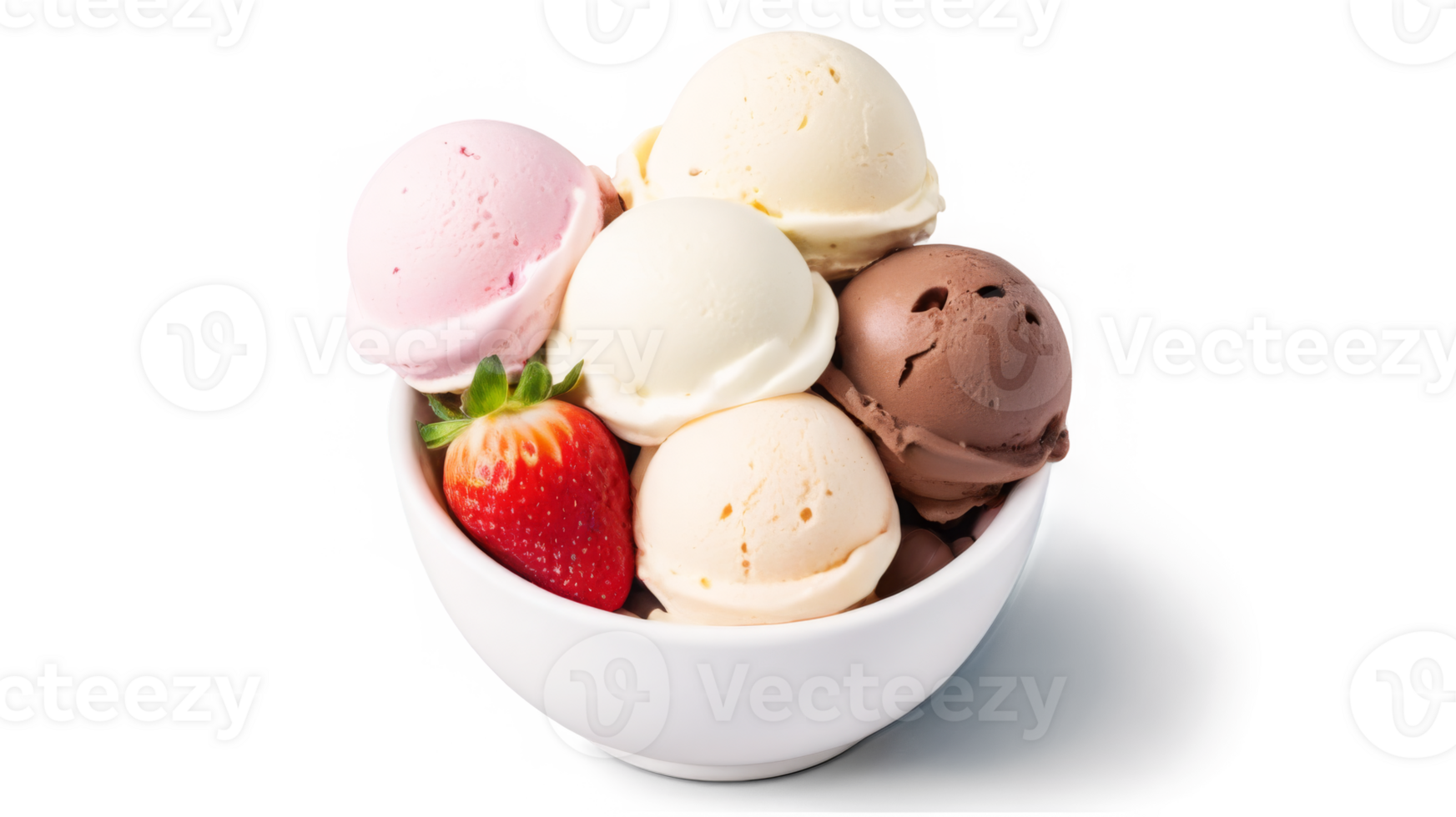 ice creams scoops that various flavor in white bowl isolated on background png
