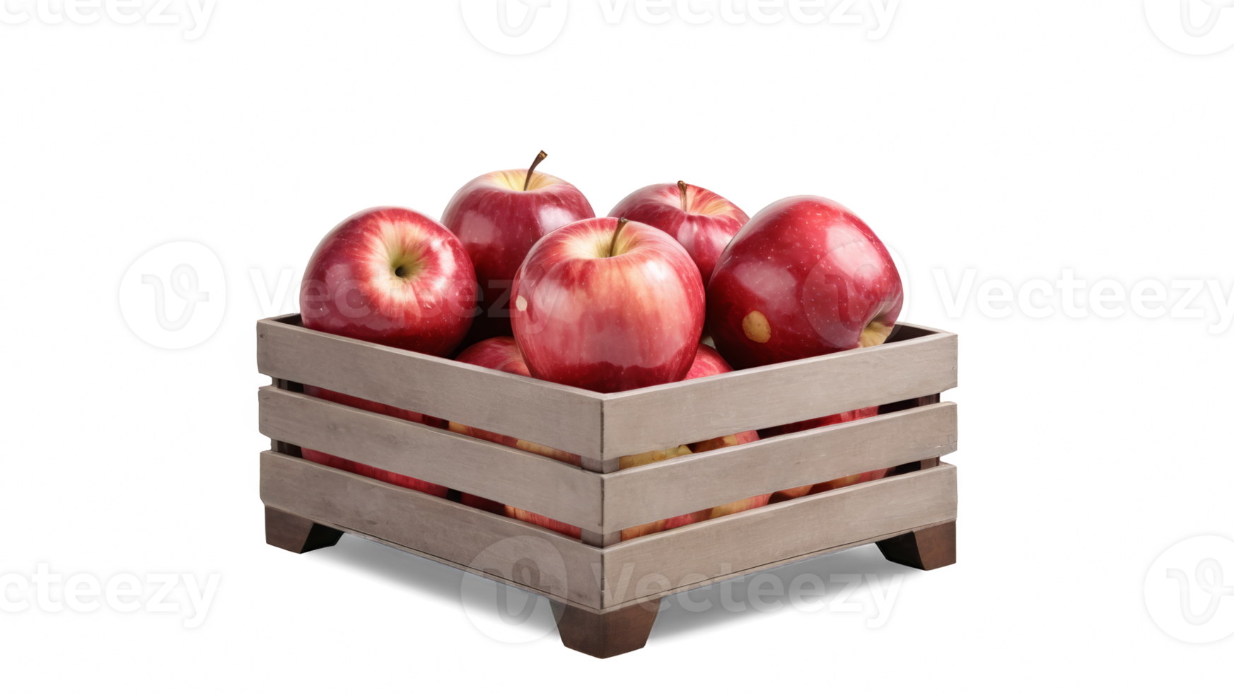 red apples in wooden box on transparent background png
