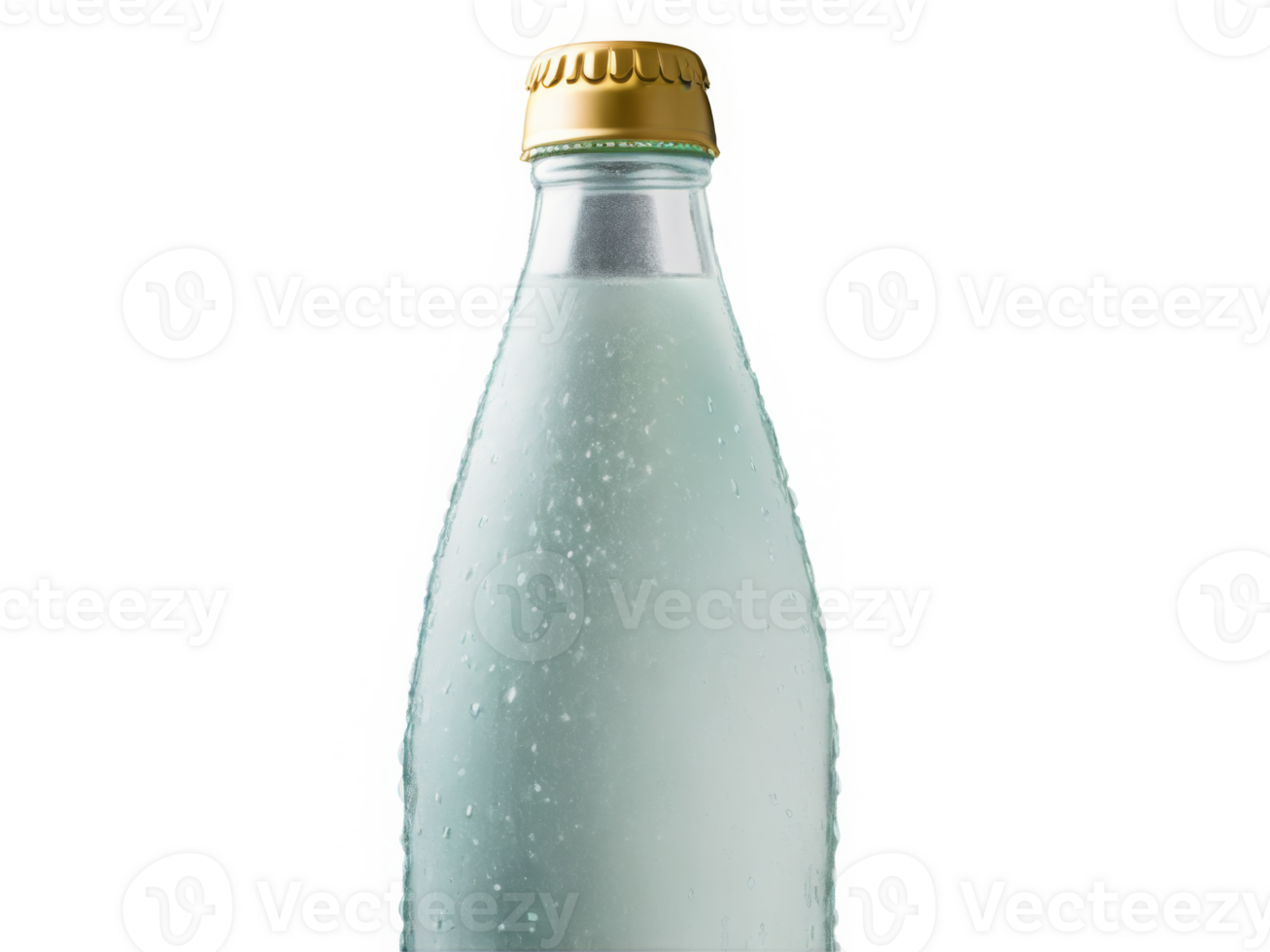 A chilled bottle of sparkling water with condensation droplets, isolated on transparent background png