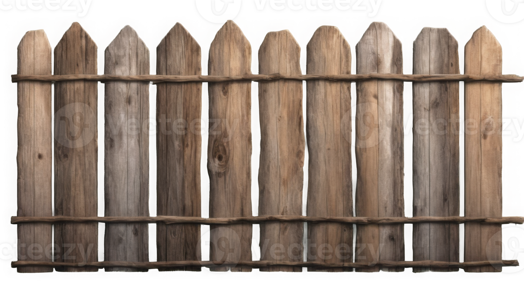 Rustic wooden fence in realistic 3d render with transparent background png