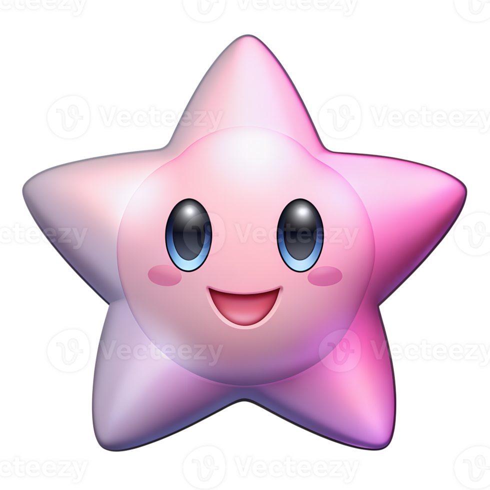 Adorable pink star cartoon character with a smiling face, featuring cute rounded eyes and a gradient coloration. Perfect for children's content. png