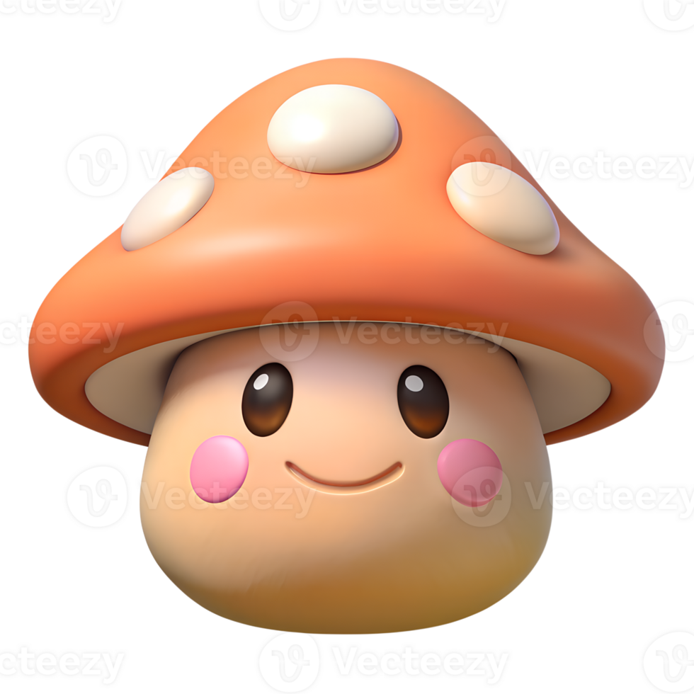 Cute cartoon mushroom with a smiling face and orange cap, perfect for children's books, games, and educational materials. png