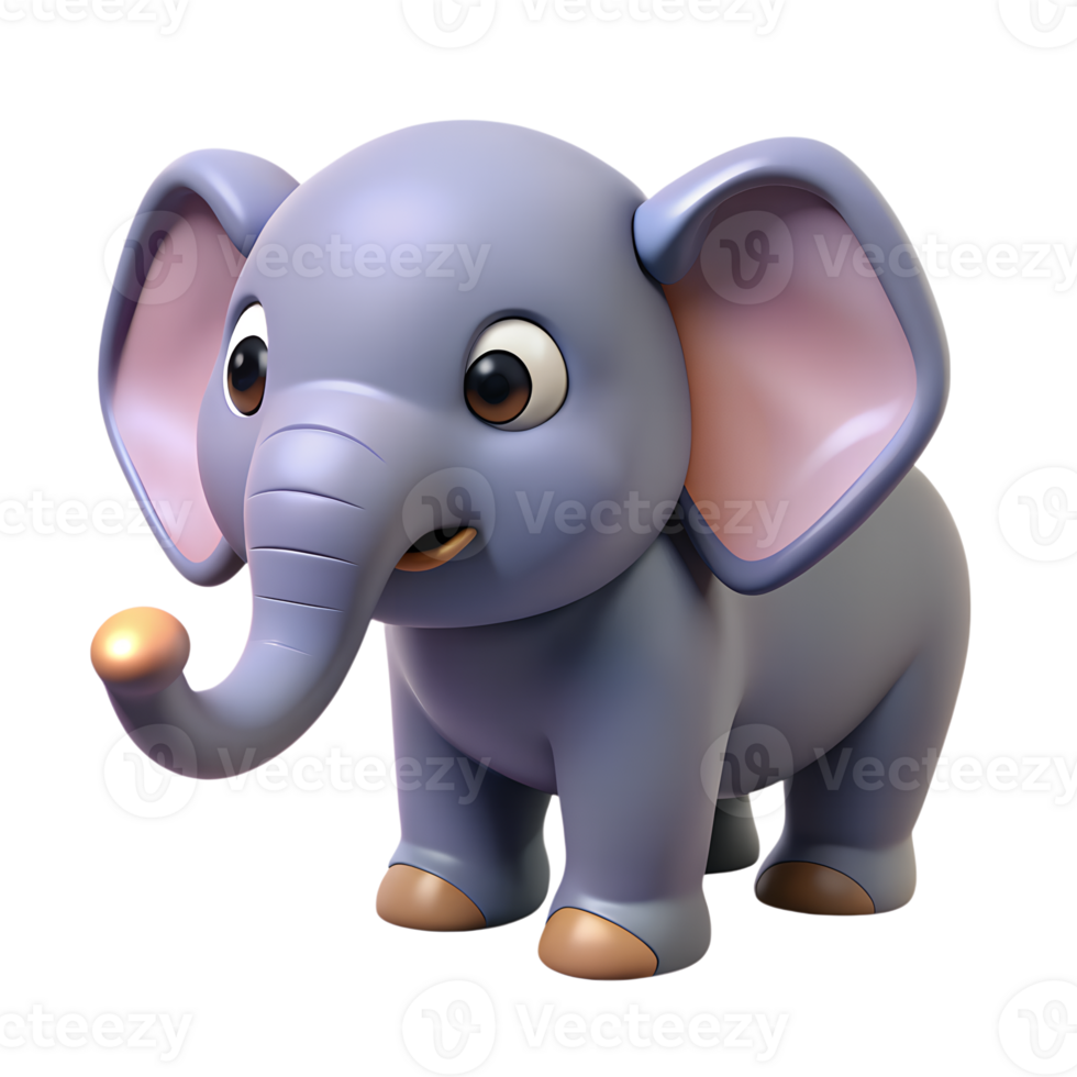Adorable 3D illustration of a cute baby elephant with big ears and a friendly expression. Perfect for children's content. png