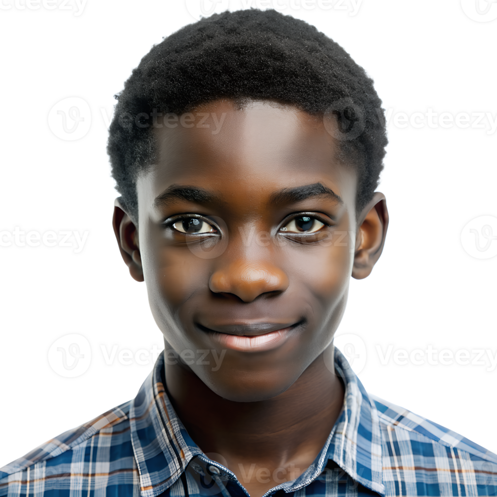 Portrait of a young smiling boy in a blue plaid shirt. High-resolution image ideal for educational, promotional, and editorial use. png