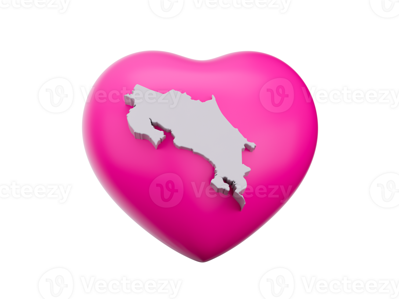 3d Pink Heart With 3d White Map Of Costa Rica, 3d illustration png