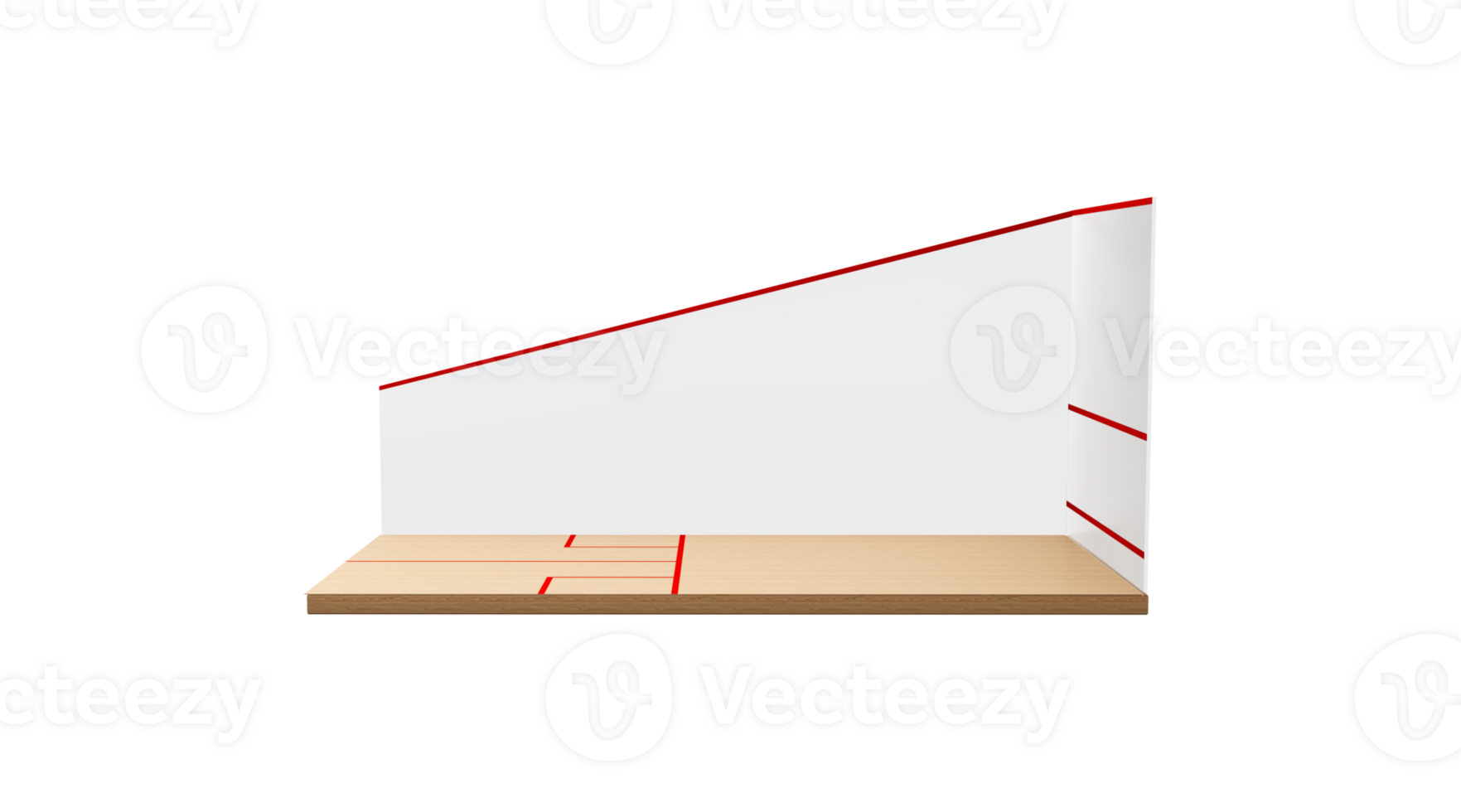 3D Rendering Of A Squash Court With Red Lines Marking Wooden Parquet And White Walls 3D Illustration png