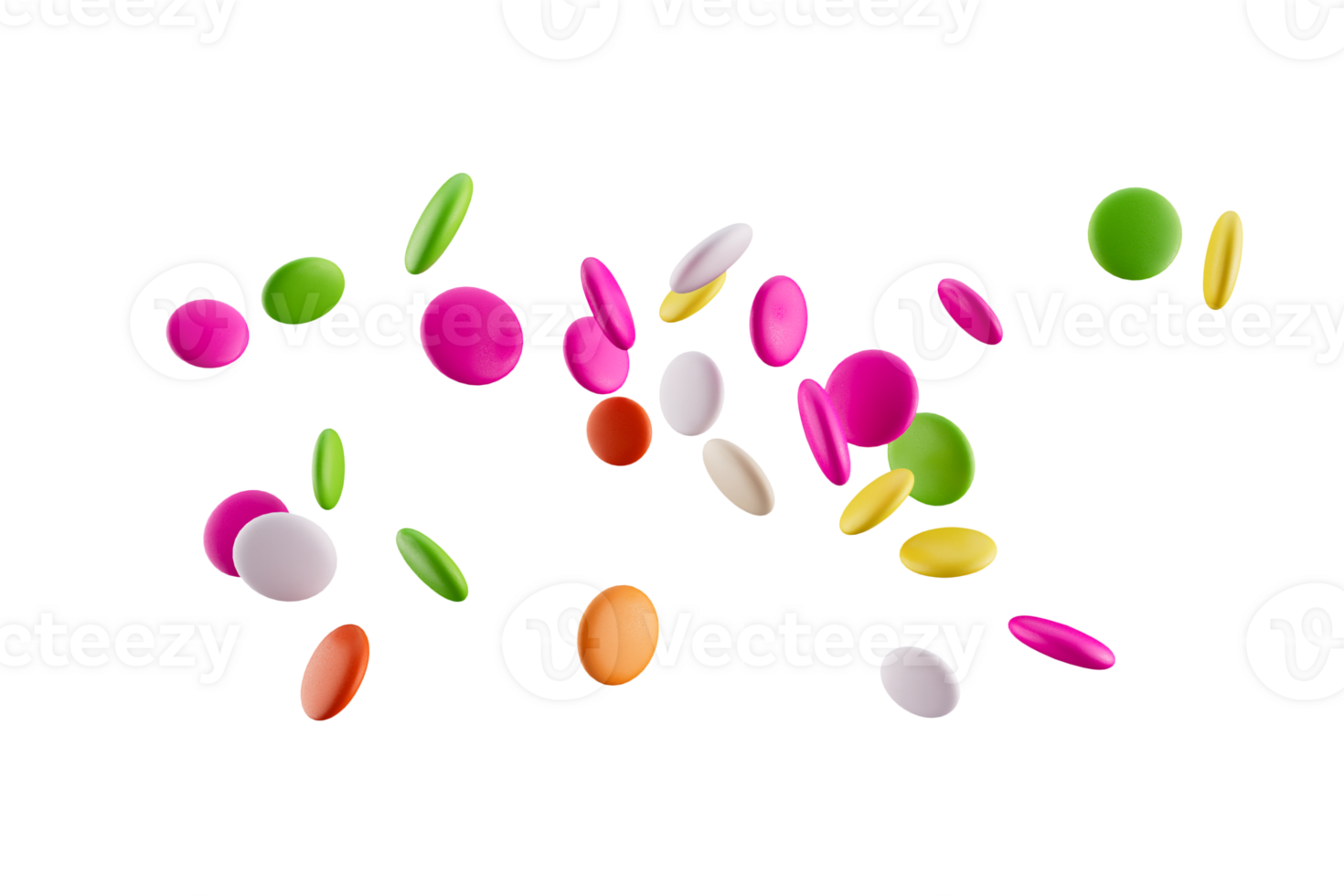 Colorful rainbow candy falling Flying 3d illustration png