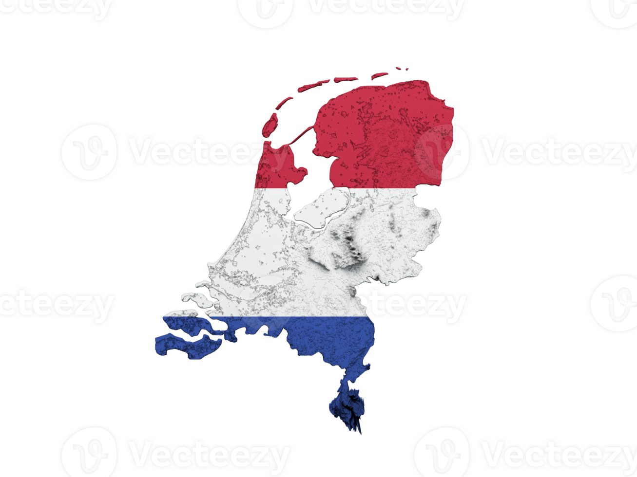 Netherlands Map Flag Shaded relief Color Height map 3d illustration png