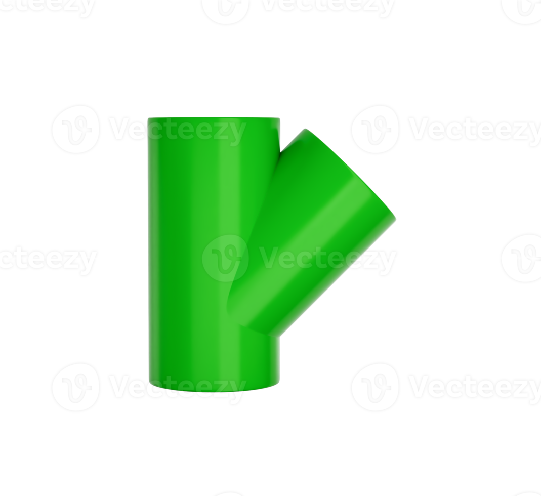 3D Green PVC Tee Three-Way Pipe Connector 3D Illustration png