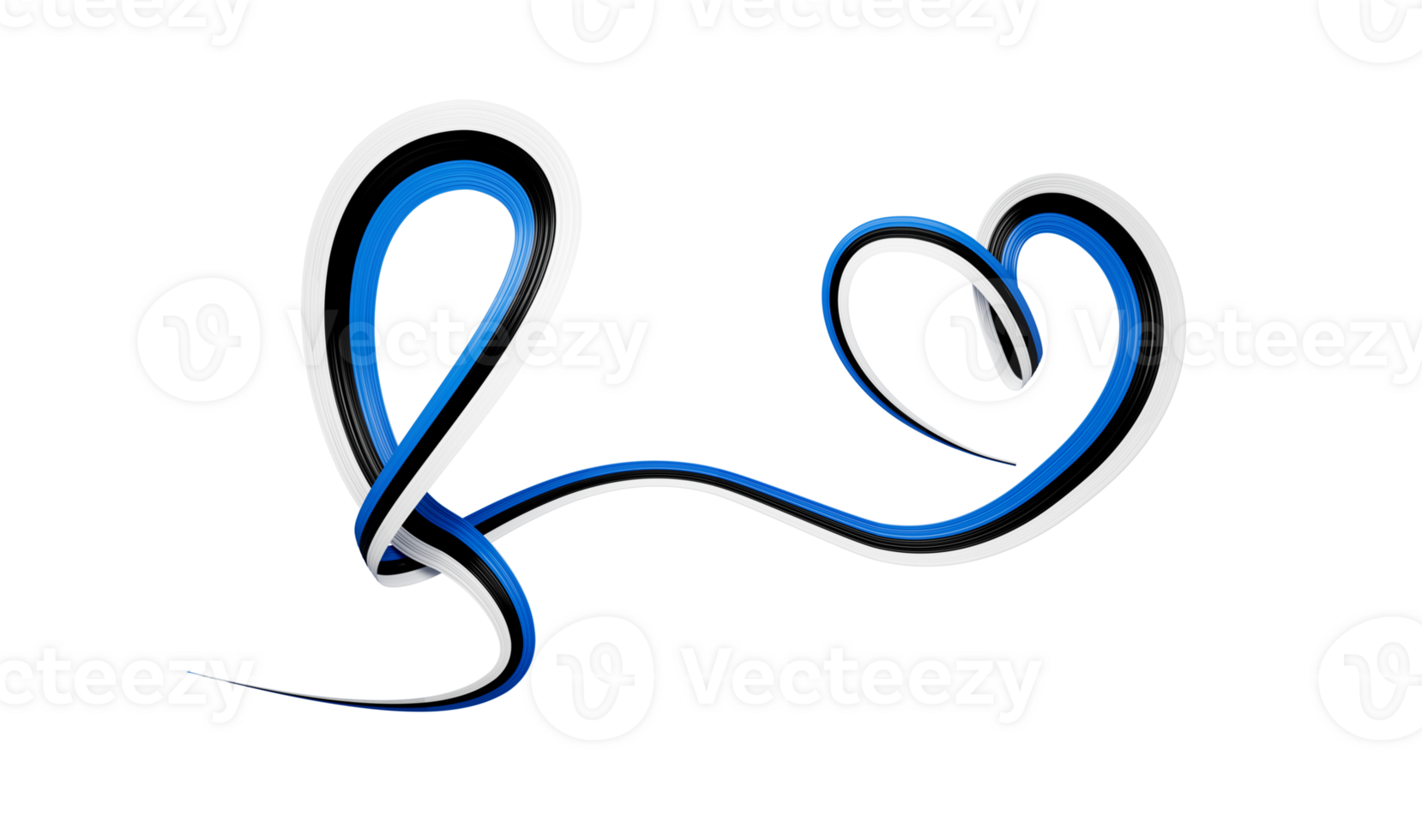 Estonia Flag Heart icon. Estonian Ribbon emblem. Country love symbol. Isolated 3d illustration png