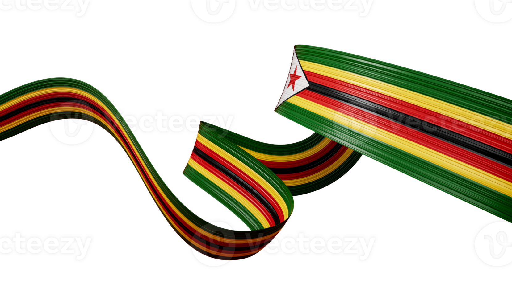 3d Flag Of Zimbabwe, Shiny Waving 3d Ribbon Flag With Star, 3d illustration png