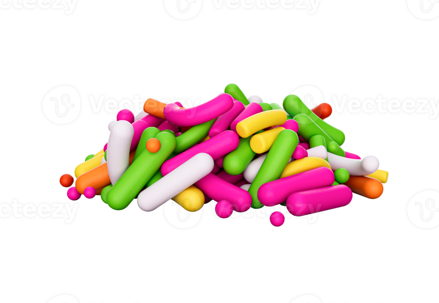 Pile of colorful sprinkles . 3d illustration png