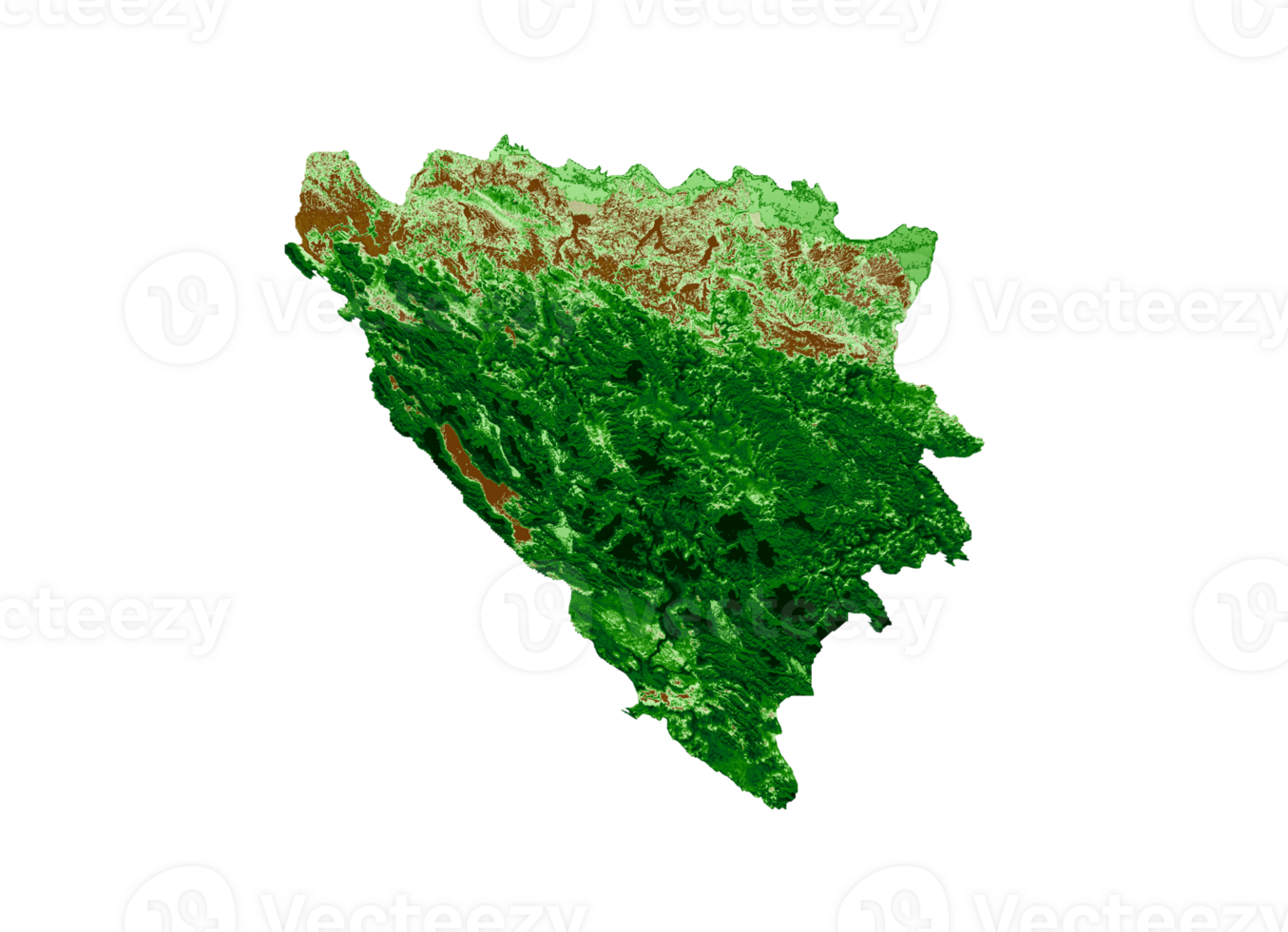 Bosnia and Herzegovina Topographic Map 3d realistic map Color 3d illustration png