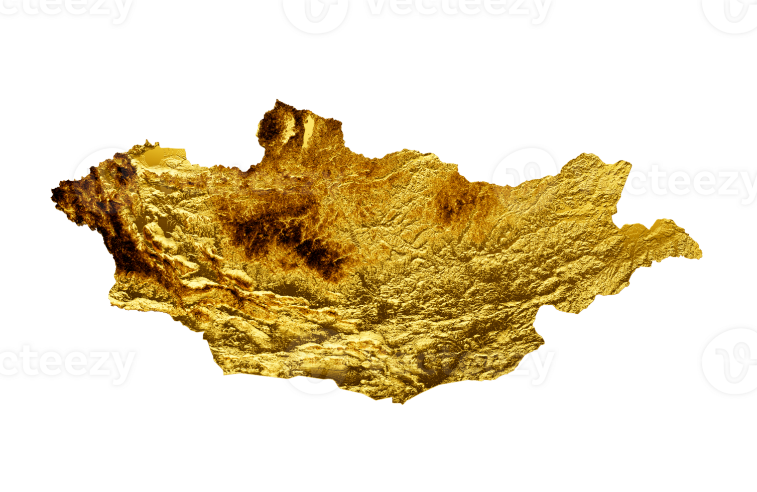 Mongolia Map Golden metal Color Height map 3d illustration png