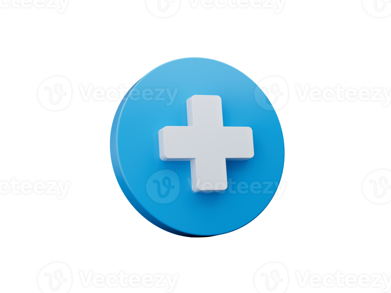 Plus 3d icon on blue button circle shape 3d illustration png