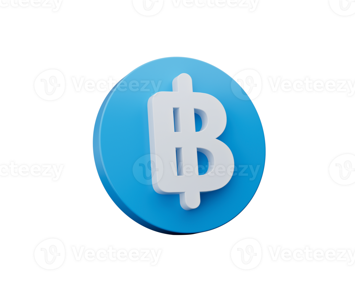 3d White Baht Symbol On Rounded Shiny Blue Icon, 3d illustration png