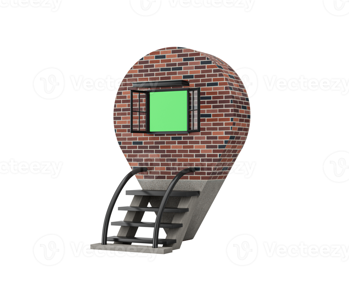 3D Location Navigator Pin Brick Wall Metal Stairs Shop Market Outlet Stores Concept 3D Illustration png