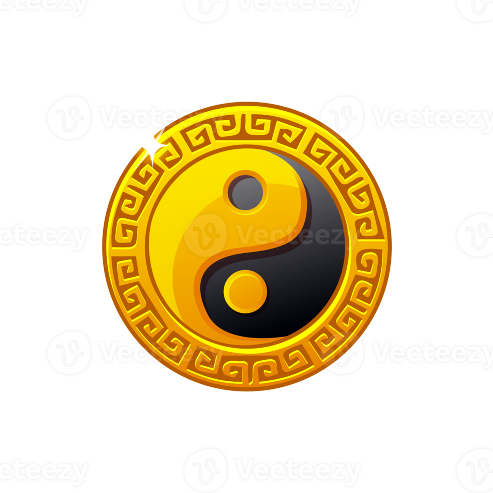 Golden-black Chinese YinYan coin png