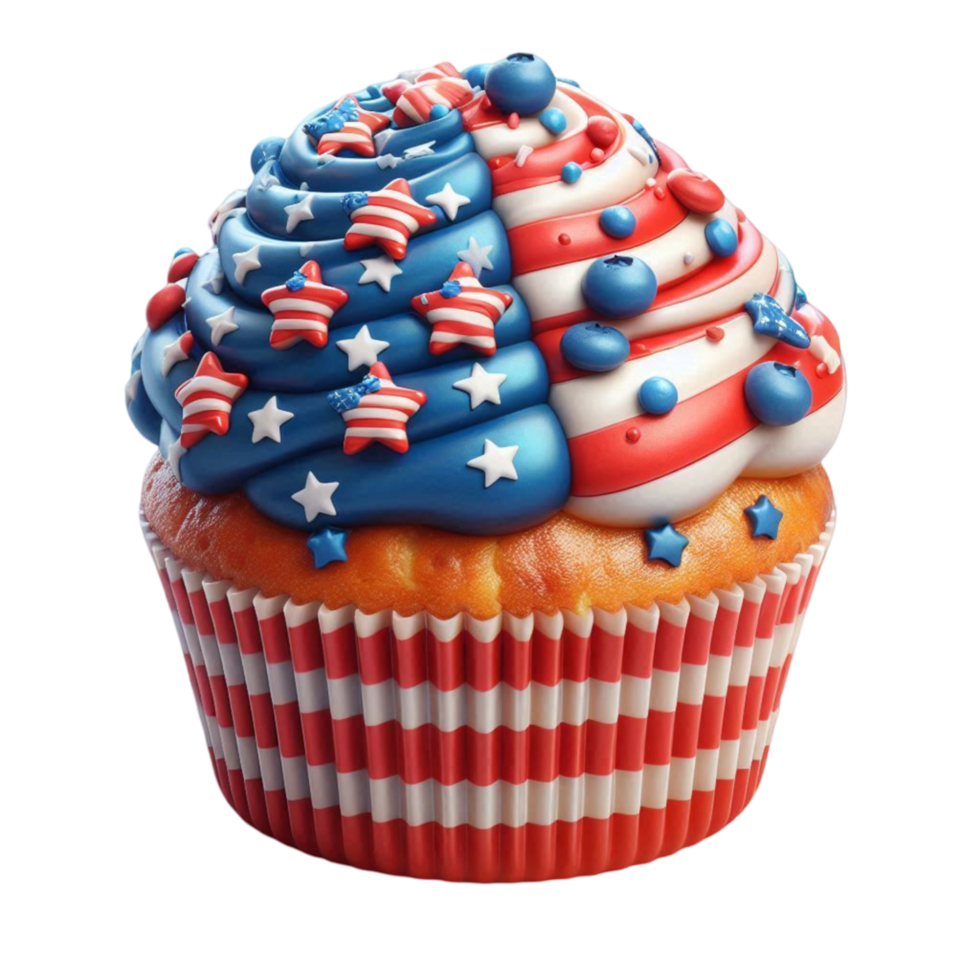 AI-Generated a patriotic cupcake with stars and stripes on top png