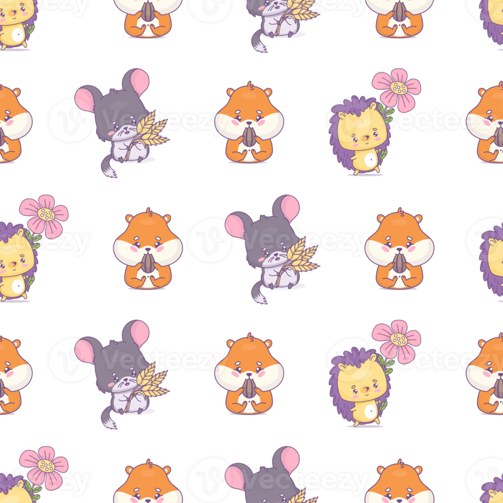 Seamless square pattern with cute rodent png