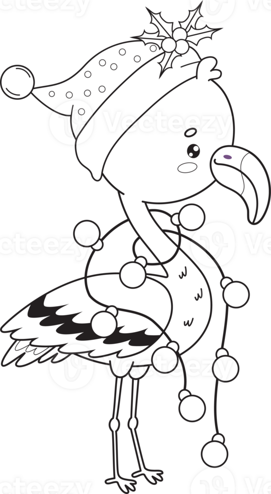 Outline holiday Christmas flamingo with garland png