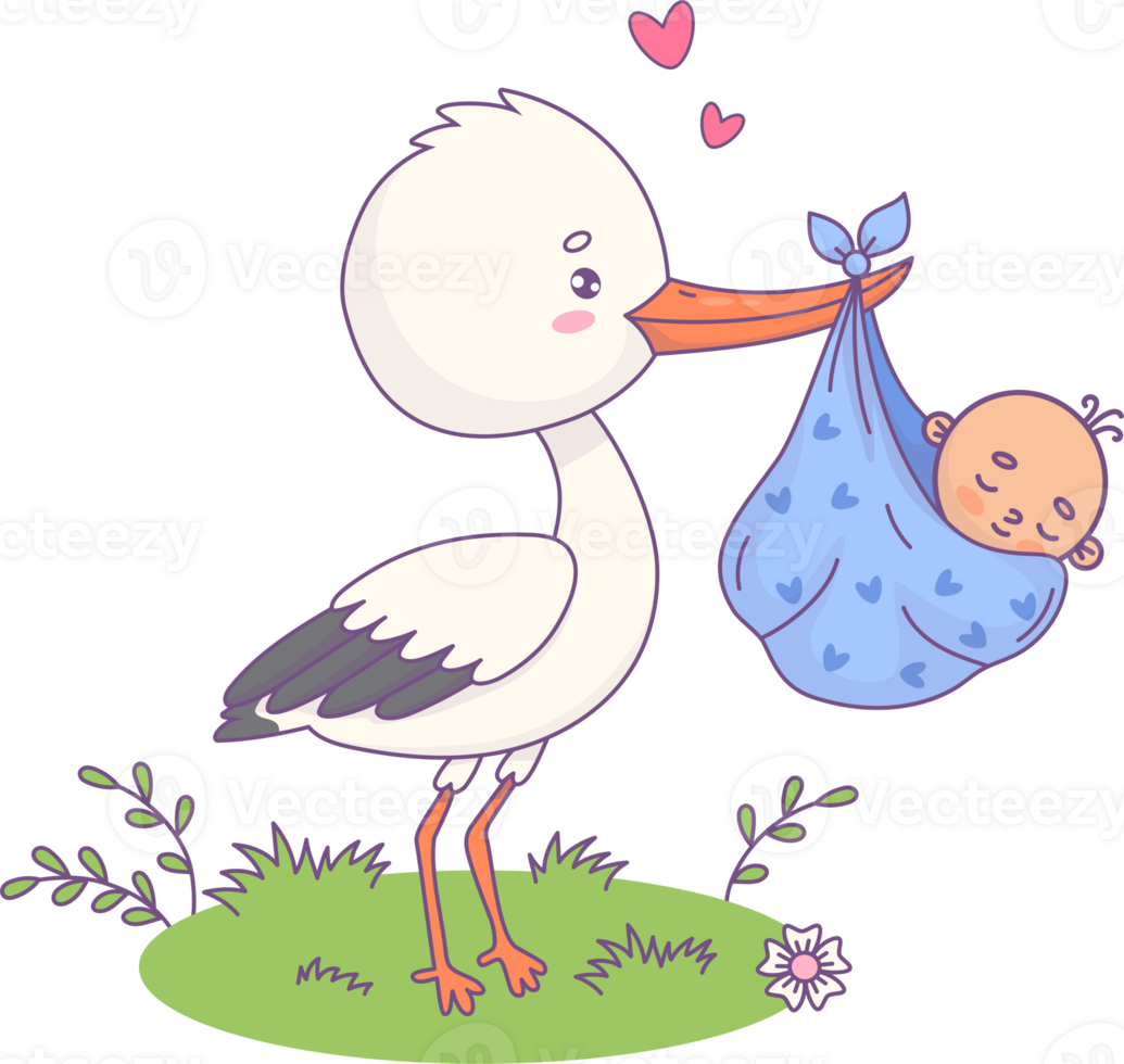 Cute stork standing with baby boy png