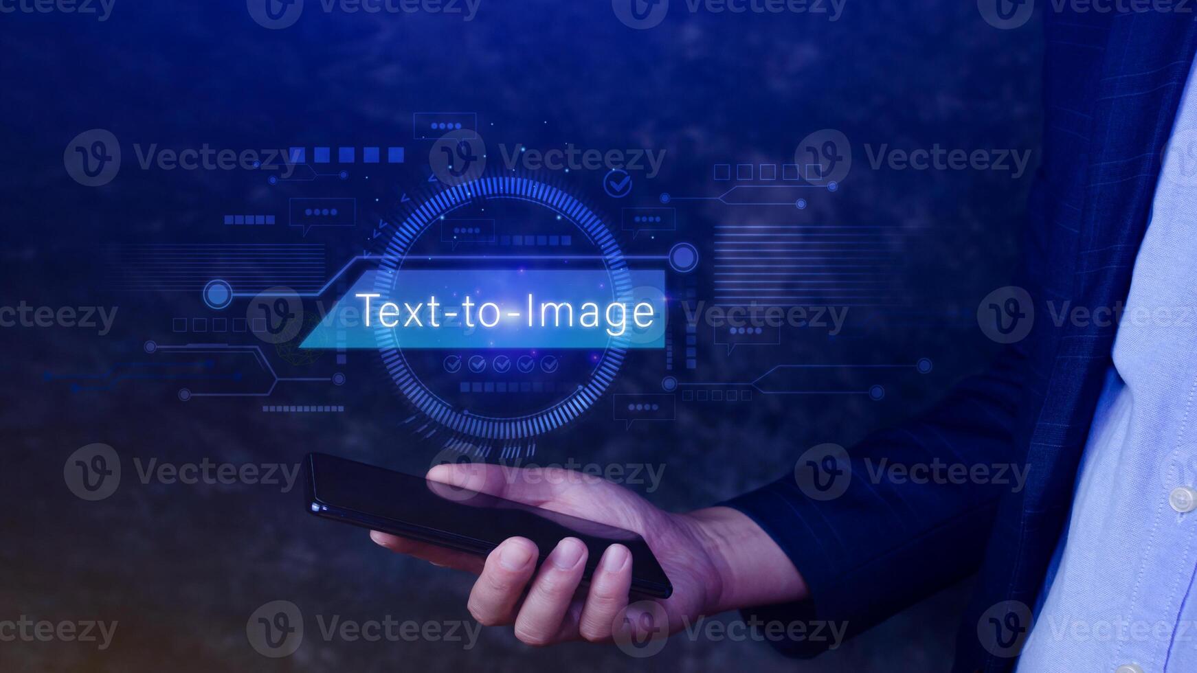 Ai tech Text to image, virtual graphic with AI, Artificial Intelligence, using command prompt for generates something, Futuristic technology transformation. photo
