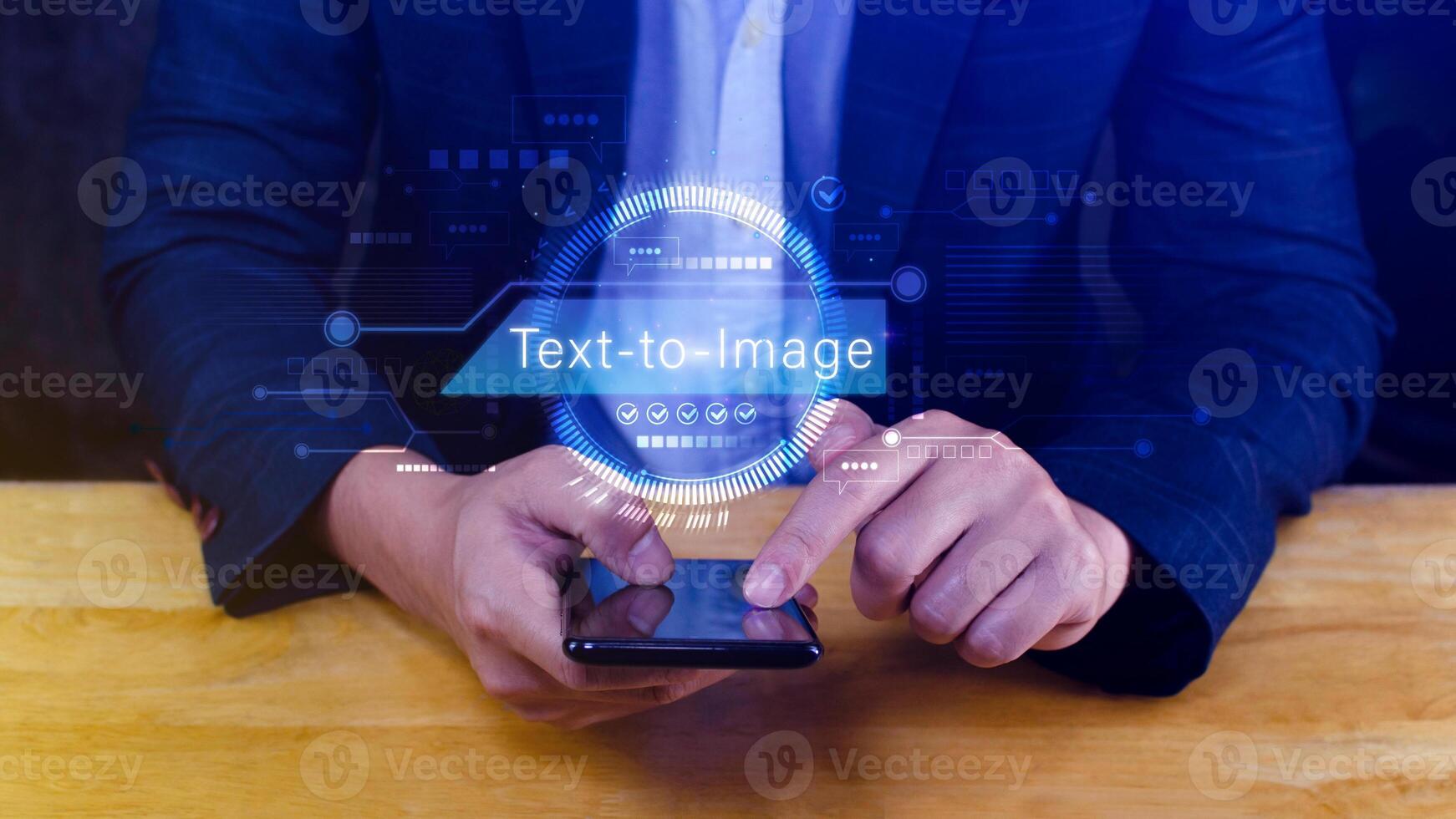 Ai tech Text to image, virtual graphic with AI, Artificial Intelligence, using command prompt for generates something, Futuristic technology transformation. photo