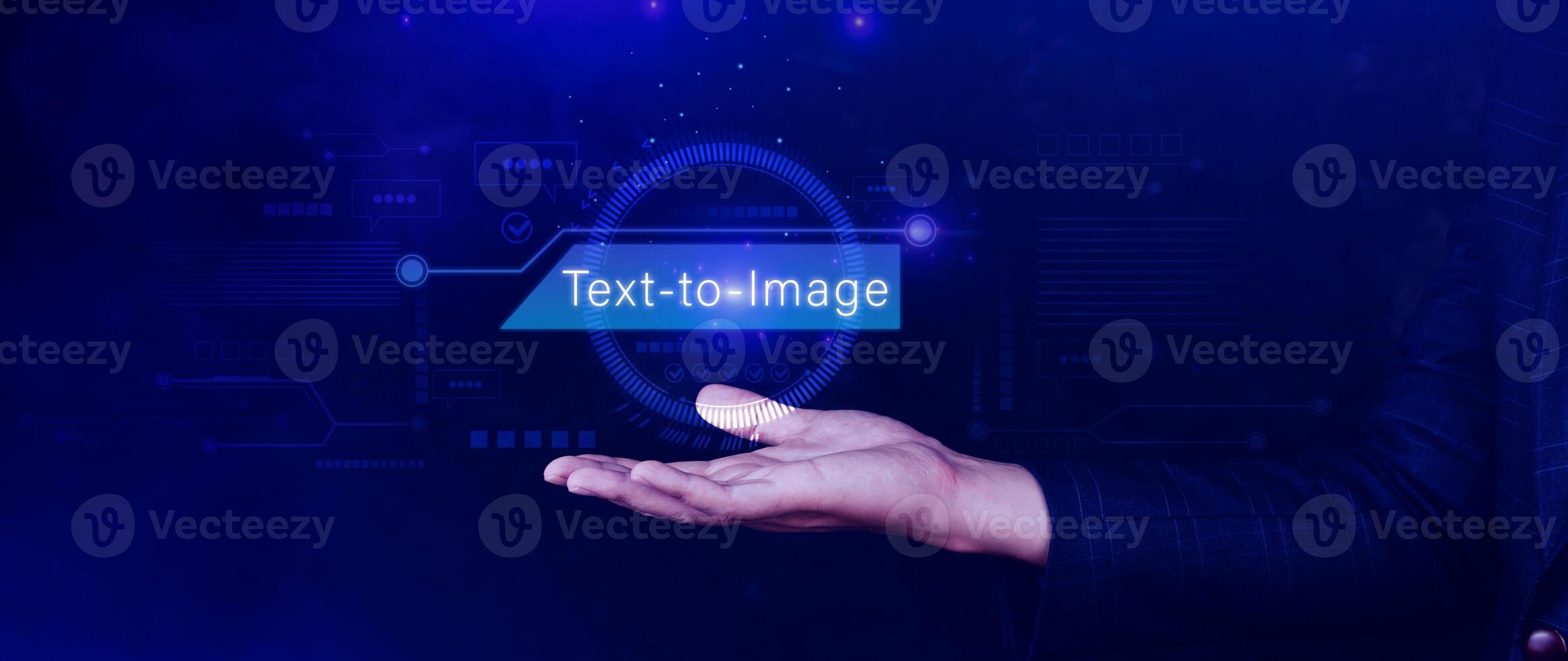 Ai tech Text to image, virtual graphic with AI, Artificial Intelligence, using command prompt for generates something, Futuristic technology transformation. photo