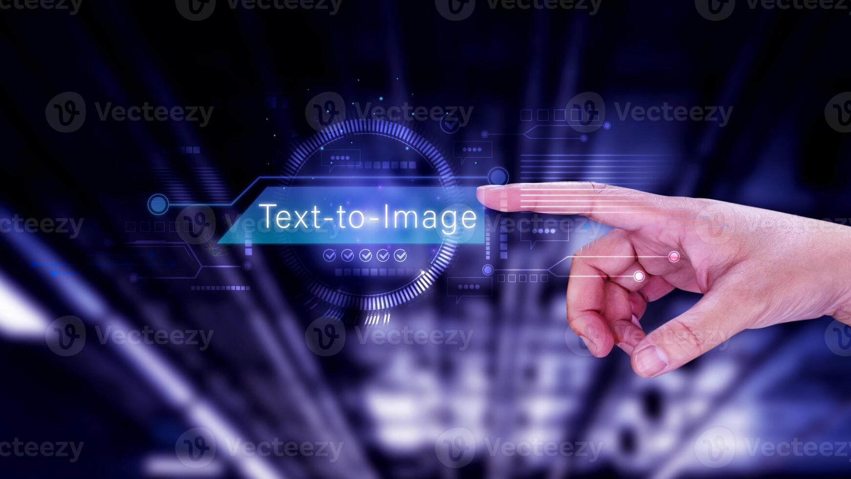 Ai tech Text to image, virtual graphic with AI, Artificial Intelligence, using command prompt for generates something, Futuristic technology transformation. photo