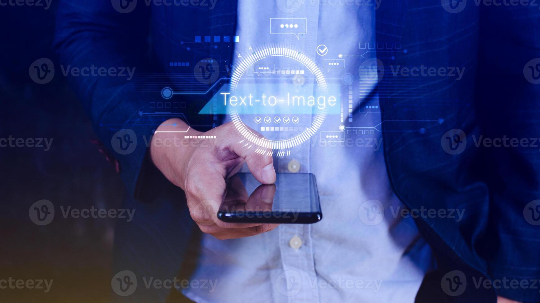 Ai tech Text to image, virtual graphic with AI, Artificial Intelligence, using command prompt for generates something, Futuristic technology transformation. photo