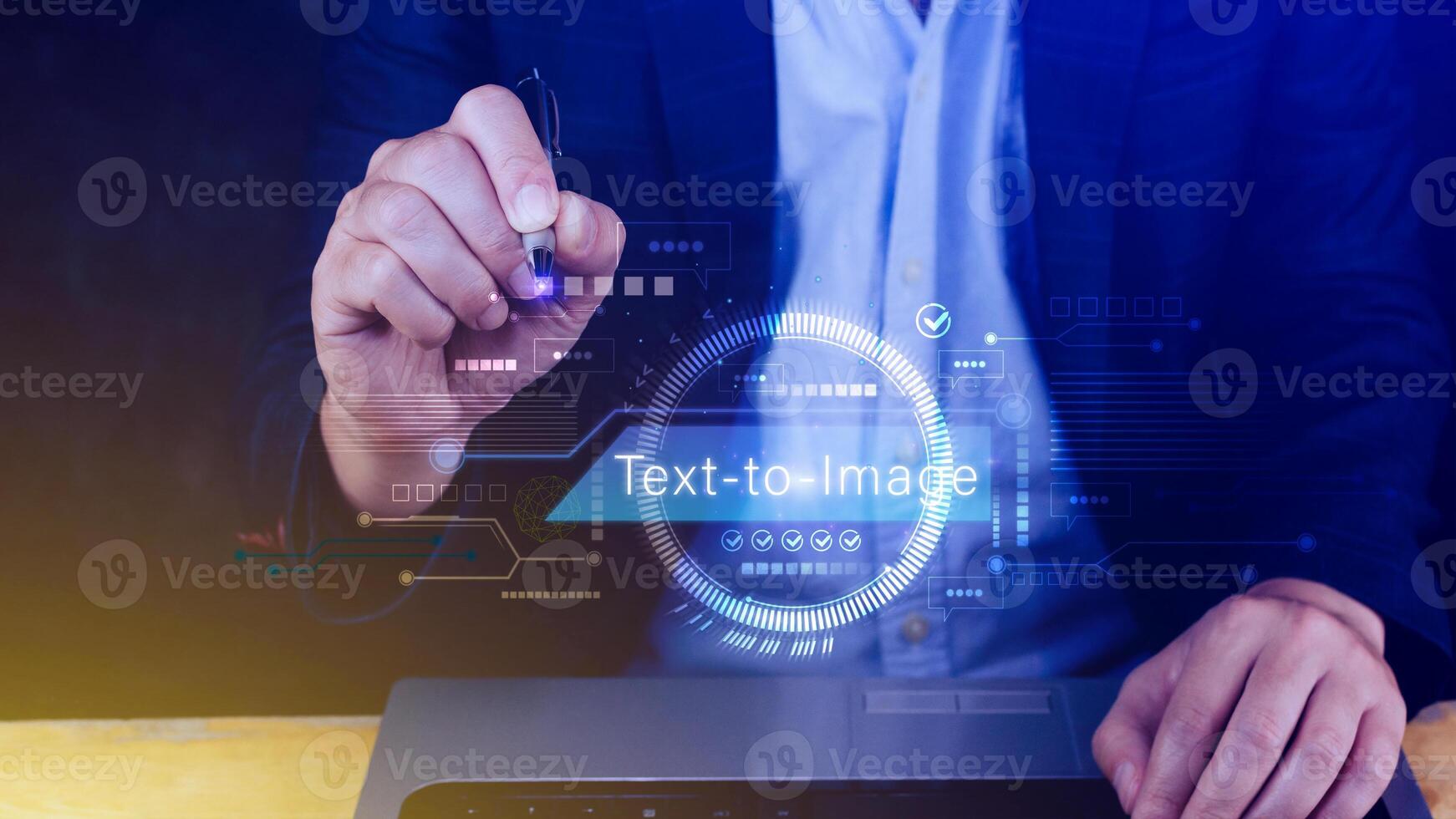 Ai tech Text to image, virtual graphic with AI, Artificial Intelligence, using command prompt for generates something, Futuristic technology transformation. photo