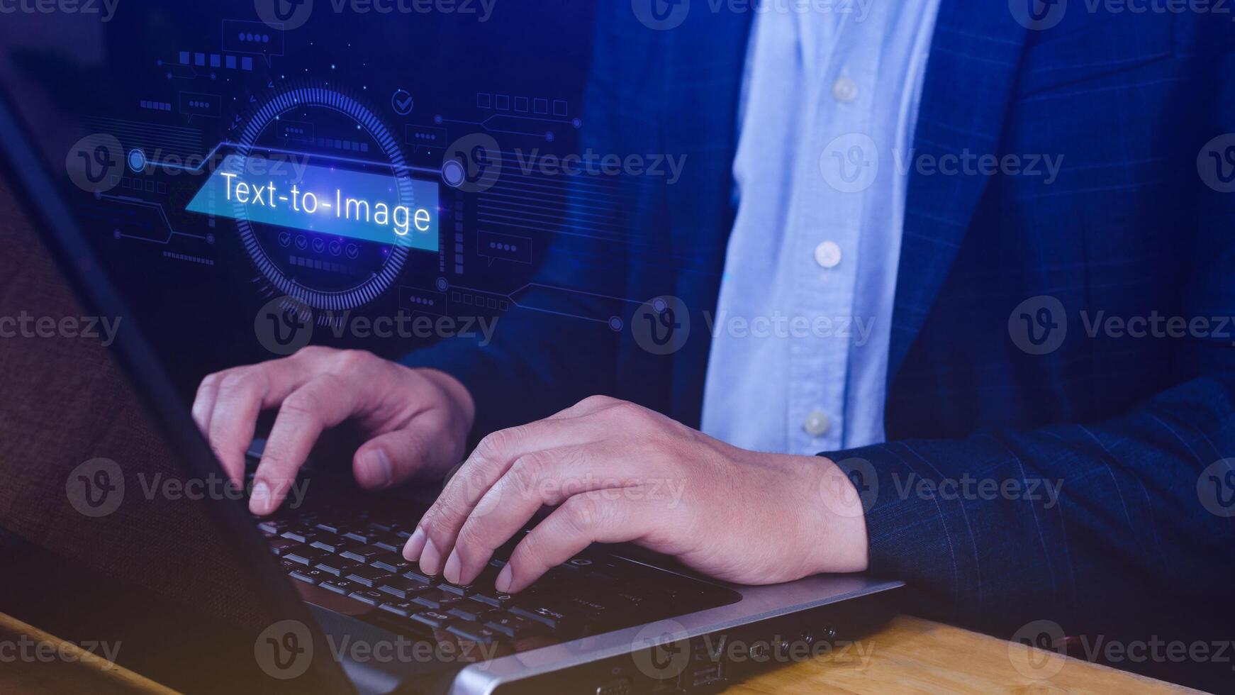 Ai tech Text to image, virtual graphic with AI, Artificial Intelligence, using command prompt for generates something, Futuristic technology transformation. photo