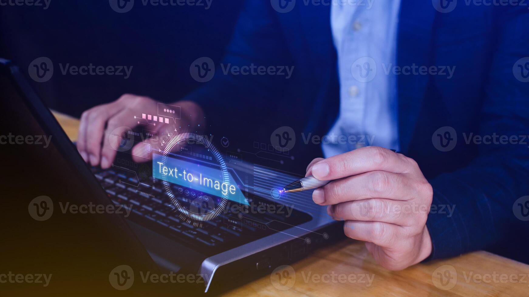 Ai tech Text to image, virtual graphic with AI, Artificial Intelligence, using command prompt for generates something, Futuristic technology transformation. photo