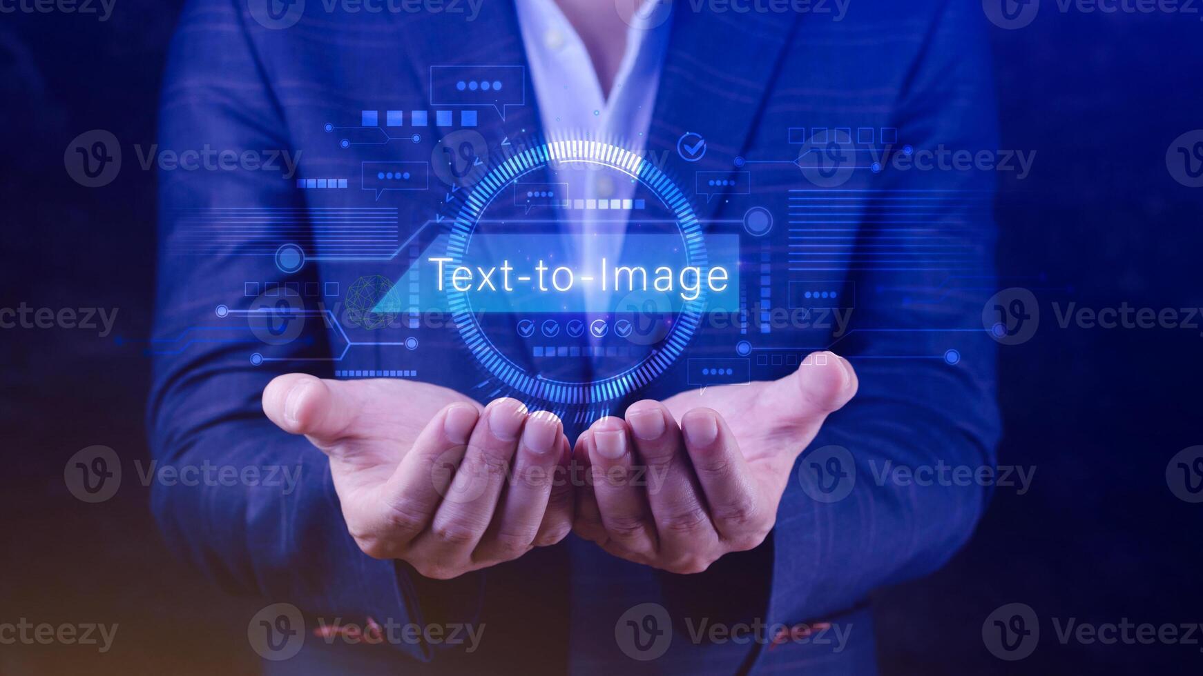 Ai tech Text to image, virtual graphic with AI, Artificial Intelligence, using command prompt for generates something, Futuristic technology transformation. photo