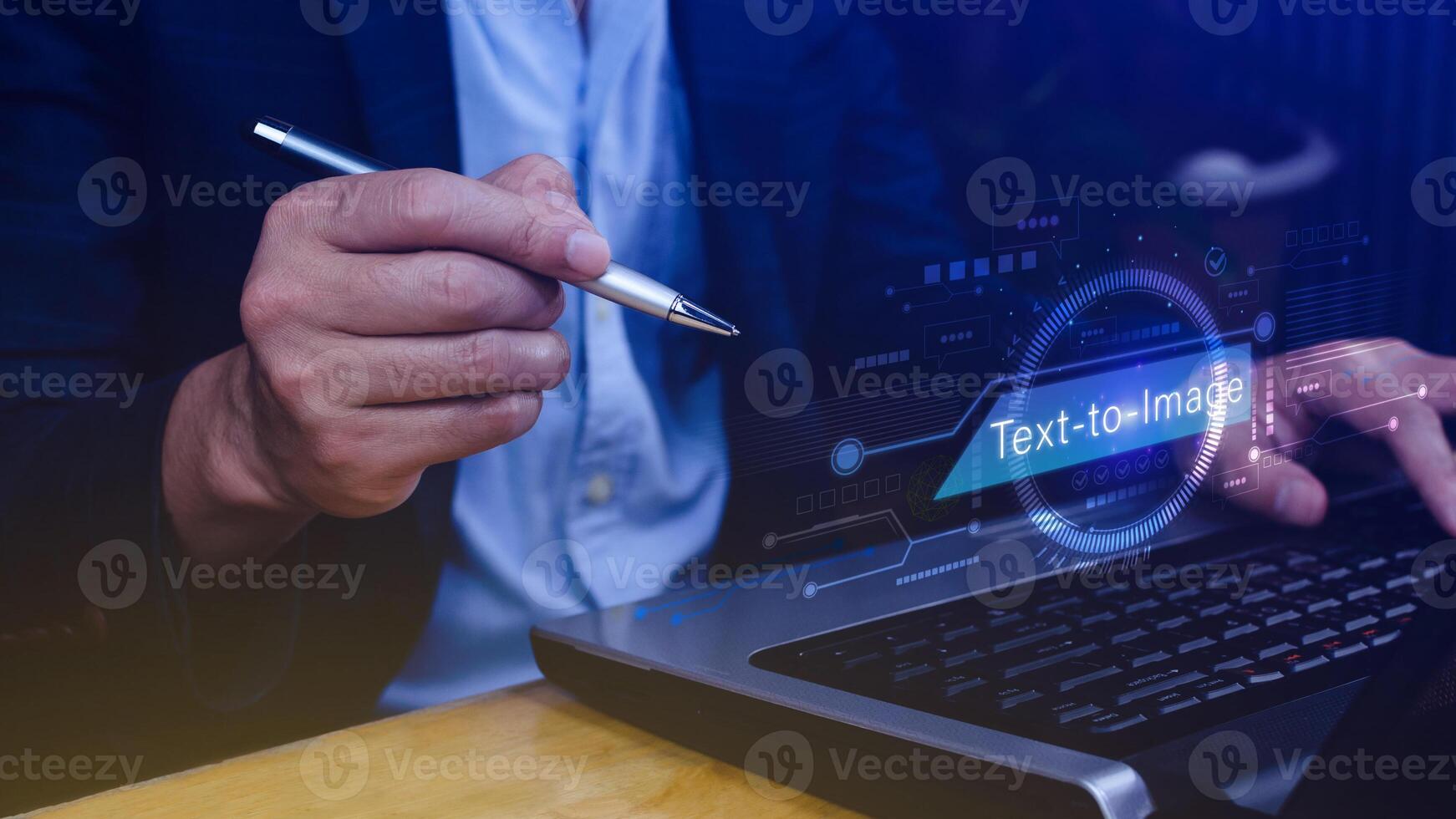 Ai tech Text to image, virtual graphic with AI, Artificial Intelligence, using command prompt for generates something, Futuristic technology transformation. photo