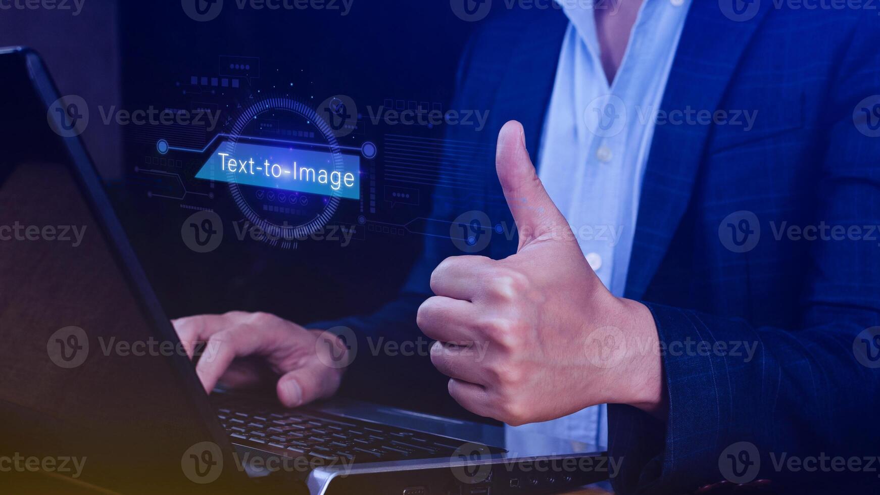 Ai tech Text to image, virtual graphic with AI, Artificial Intelligence, using command prompt for generates something, Futuristic technology transformation. photo